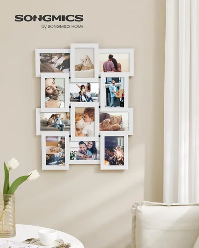 Vista 2 de SONGMICS Marcos de fotos de collage de 4 x 6 pulgadas para decoración de pared, fotos multifamiliares para decoración de galería, exhibición Blanco