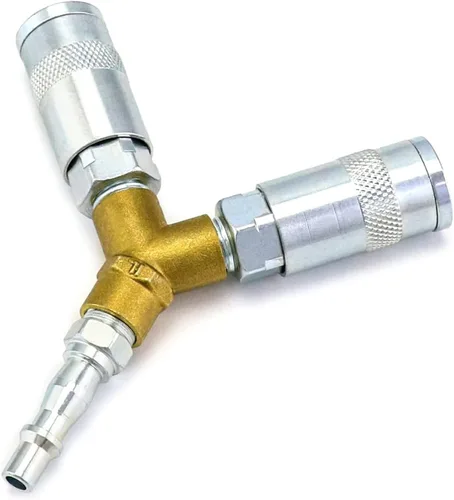 Vista 3 de 1/4 "manguera de línea aérea - Conectores de compresor de aire de 3 vías Divisor de conector en Y Acoplador de liberación rápida Rosca macho/hembra