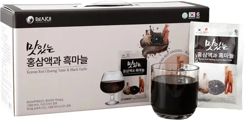Vista 2 de SAMSIDAE Tónico de ajo negro y panax rojo coreano. Soporta concentración, recuperación de fatiga, antioxidante. 2.4 fl oz x 30 bolsas
