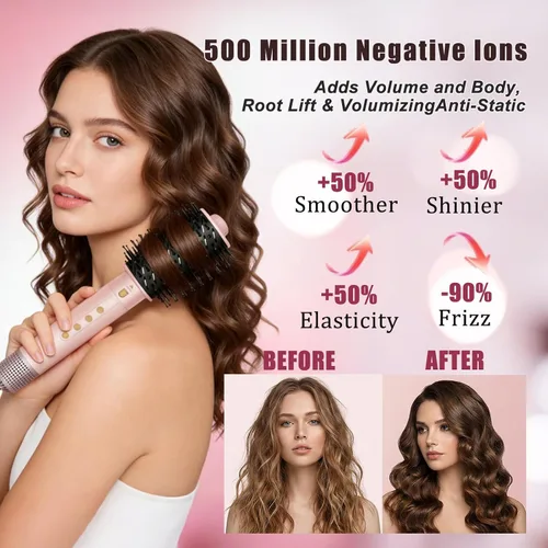 Vista 3 de Cepillos de cabello de aire caliente 6 en 1 y cepillo de soplado - Cepillo secador de pelo de 110,000 RPM - Cepillo secador de cabello - Secado