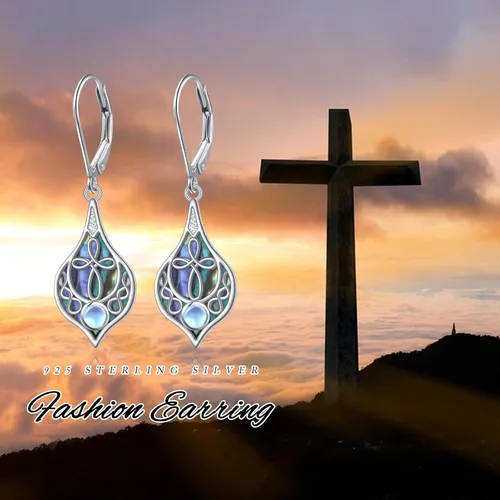 Vista 42 de Aretes colgantes de filigrana de plata de ley 925, margarita, loto, flor de rosa, piedra lunar, lágrima para mujer, nudo celta infinito, margarita