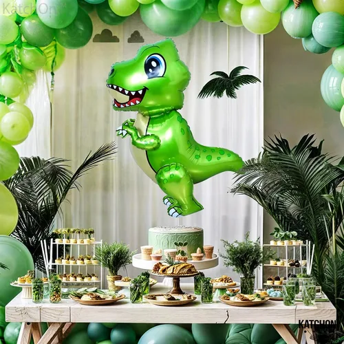 Vista 4 de KatchOn, Globo grande de dinosaurio verde – 25 pulgadas, globo TRex Globos de dinosaurio para fiesta de cumpleaños Decoraciones de fiesta