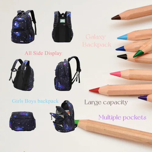 Vista 3 de VIDOSCLA Mochila con ruedas Galaxy School para estudiantes de primaria, Juego de mochila con ruedas Blue-galaxcy, Classic