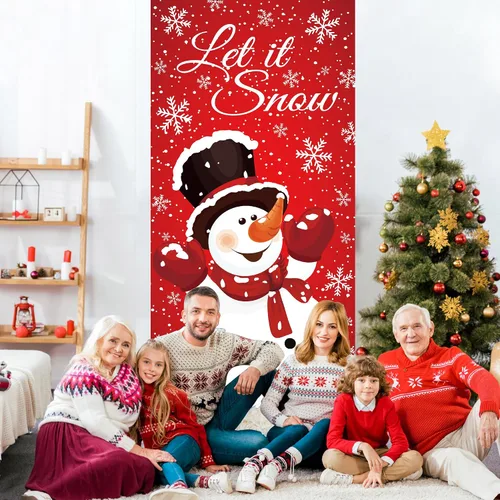 Vista 7 de Augisteen Cartel de Navidad para puerta de muñeco de nieve, letrero de Navidad para puerta delantera, porche, muñeco de nieve, fotografía, telón