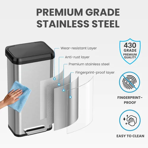 Vista 8 de iTouchless SoftStep 2.0 - Cubo de basura de cocina de 20 galones con absorbente de olores AbsorbX, cubo de basura grande de acero inoxidable