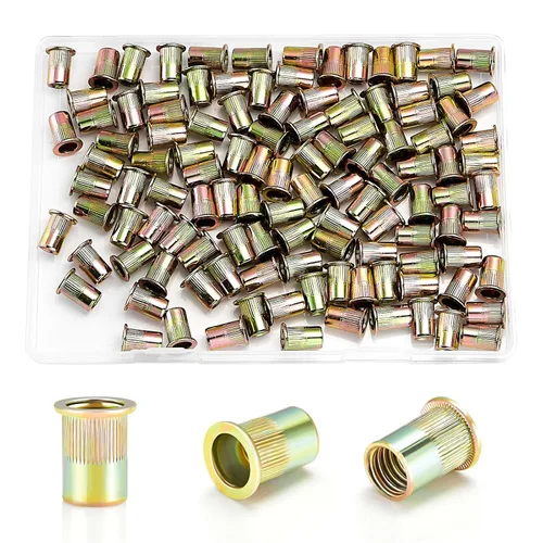 Vista 9 de 100 piezas tuercas de remache Kadrick M6, tuercas de inserción roscadas métricas de acero al carbono de cabeza plana Rivnuts