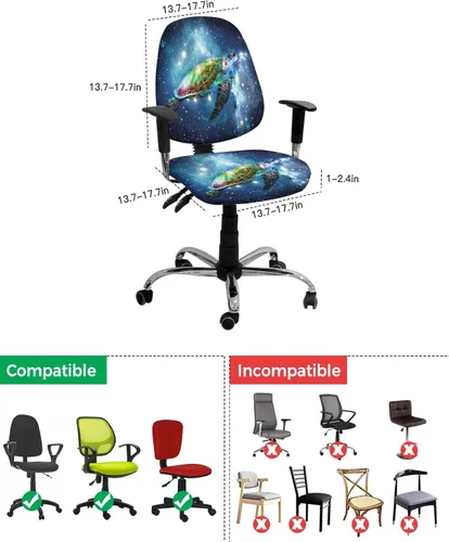 Vista 4 de LiDU Funda para silla de oficina de tortuga marina, fundas elásticas giratorias para respaldo de silla de computadora, fundas elásticas para sillas