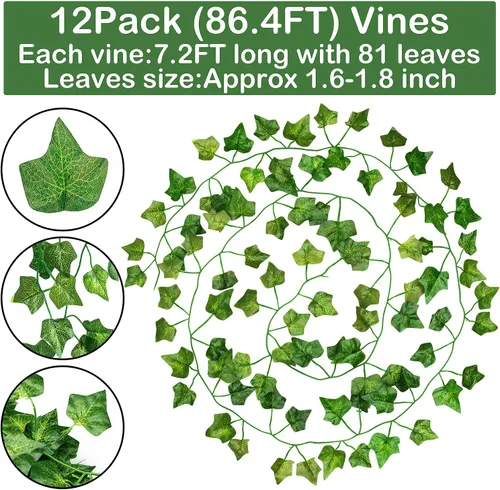 Vista 5 de GPARK Guirnalda de hiedra artificial de 84 pies, paquete de 12 unidades de 82 pulgadas, plantas de hojas falsas, guirnaldas de hojas colgantes