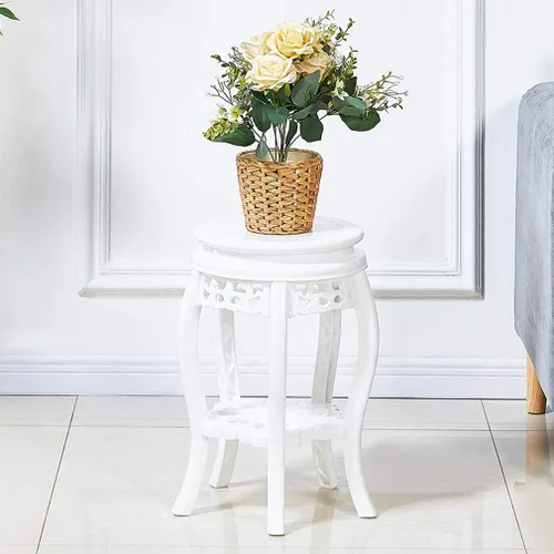 Vista 2 de Soporte de flores de plástico antiguo, soporte para plantas tallado para balcón, multicapa, taburete de flores, sala de estar, dormitorio, sala