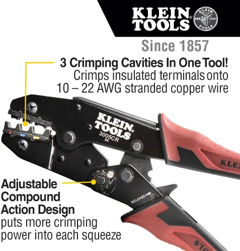 Vista 2 de Klein Tools 80013 Pelacables / Crimpadora de trinquete, kit de herramientas de crimpado eléctrico con pelacables automático y crimpadora