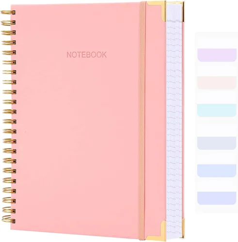Vista 10 de Cuaderno de espiral, diario de cuero de tapa dura para mujeres y hombres, cuadernos gruesos de 300 páginas con rayas universitarias para el trabajo