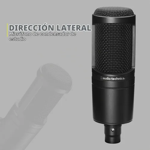 Vista 2 de Audio-Technica Micrófono de estudio de condensador AT2020 con filtro de engranajes Knox, brazo de pluma, cable y paquete de montaje de choque