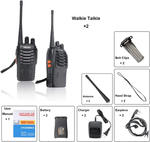 Vista 6 de Walkie Talkies Radios bidireccionales recargables de largo alcance de 16 canales con auricular (paquete de 2)