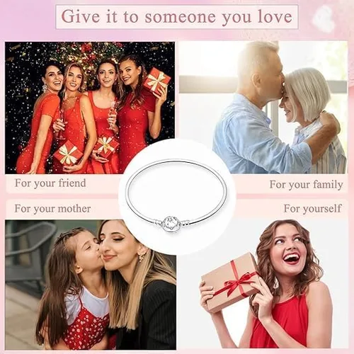 Vista 6 de HappyStar Pulsera de cadena de serpiente de plata de ley 925 totalmente compatible con dijes Pandora, con cierre de cabeza de Mickey Mouse, regalos