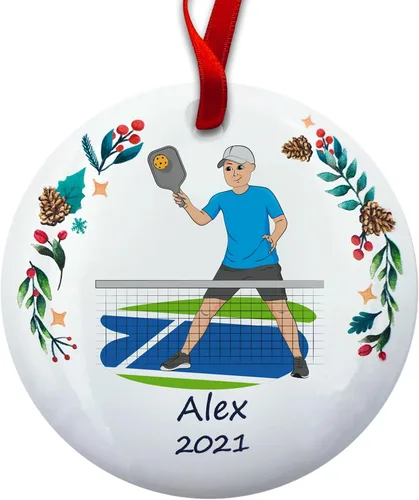 Vista 15 de Regalo de pickleball – Regalo de jugador de pickleball para hombres – Papá Abuelo Entrenador – Adorno de árbol de Navidad