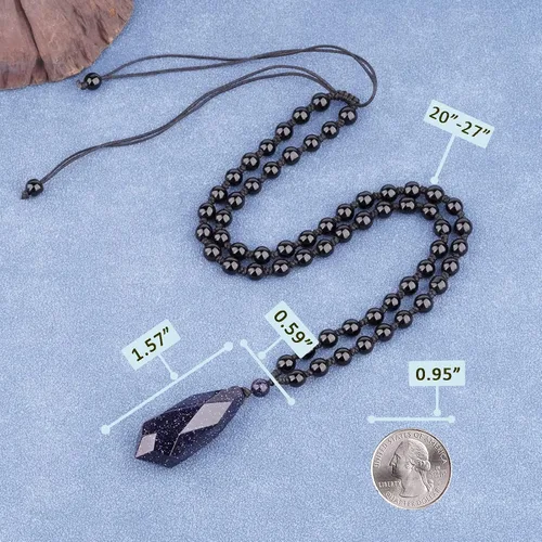 Vista 4 de Collar de obsidiana negra con dije de protección con cadena de cuentas extendida, collar de amuleto de piedra de cristal curativo para hombres