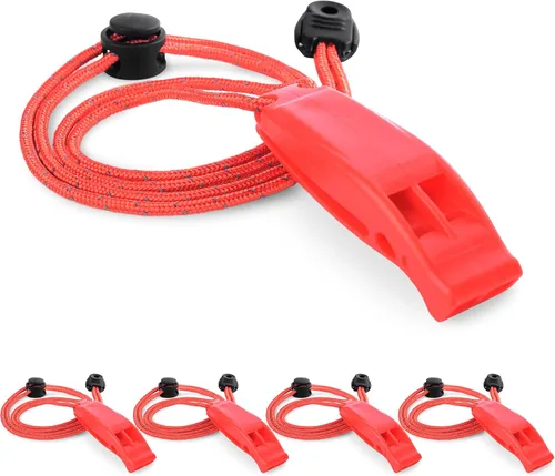 Vista 11 de CooBigo 4Pcs Emergency Whistles, Loud Shrill Safety Whistle with Reflective Lanyard for Climbing Hiking Camping Boat Kayak 4 silbatos negros