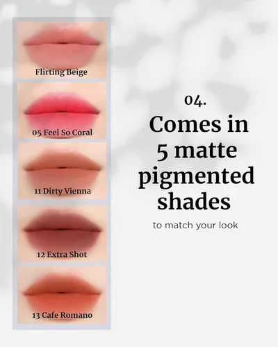 Vista 5 de VDL Lip Stain Comfort Slip Lipstick 13, Cafe Romano, lápiz labial ligero, mate y suave para una comodidad sin esfuerzo. Color de labios vibrante
