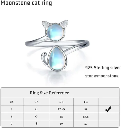 Vista 4 de CHENGHONG Anillo de plata de ley 925 con piedra de luna anillos de animales abiertos joyería de gato de la suerte regalos para mujeres y niñas