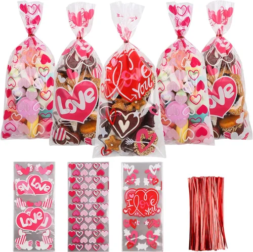 Vista 14 de DIYASY Bolsas de celofán de Navidad, 180 bolsas de regalo de Navidad, bolsa de plástico para dulces, bolsa transparente para bocadillos con lazos