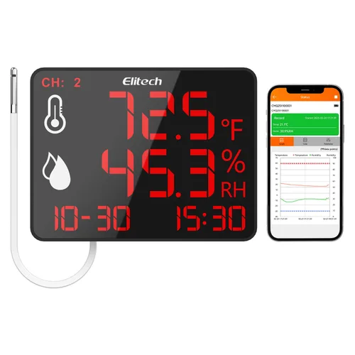 Vista 9 de Elitech Termómetro higrómetro Bluetooth reutilizable registrador de datos con pantalla grande de almacenamiento de datos, DR-230-THDE con doble