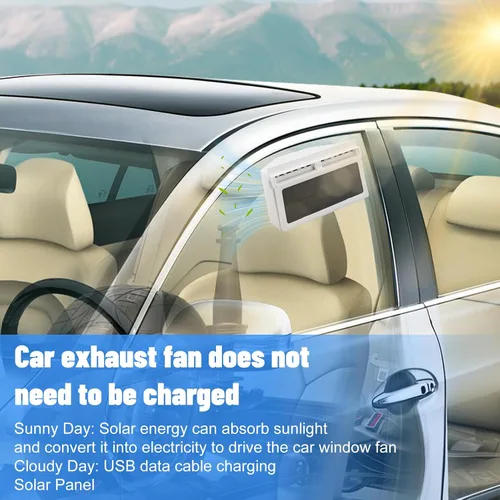 Vista 6 de Plplaaoo Ventilador de coche alimentado por energía solar con tres ventiladores: ventilador de ventilación portátil de 5000 RPM para refrigeración