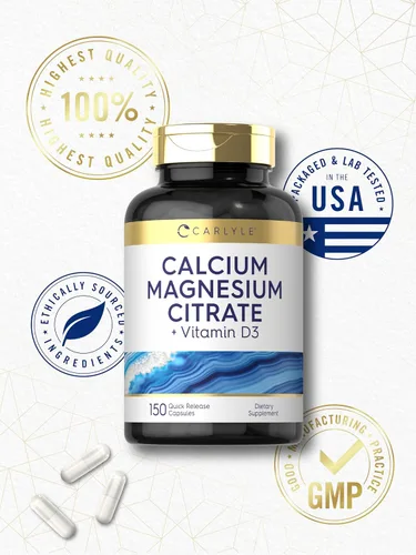 Vista 6 de Carlyle Citrato de calcio y magnesio con vitamina D3 150 cápsulas Suplemento sin OMG y sin gluten