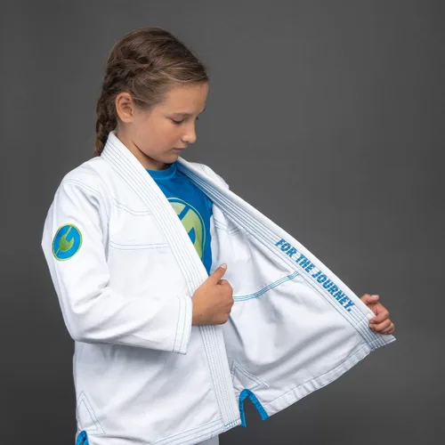Vista 5 de Gold BJJ Jiu Jitsu Gi para niños, estilo Aeroweave y uniforme ligero