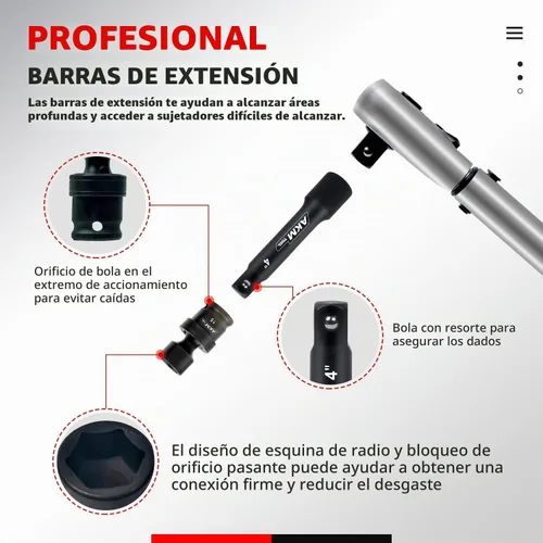 Vista 3 de Juego de enchufes de impacto universal de 1/4" de accionamiento, juego de enchufes giratorios de 18 piezas, enchufe de oscilación de junta universal