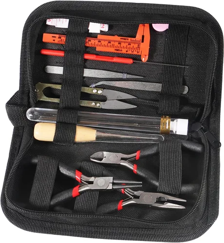 Vista 6 de D-FLIFE Kit de herramientas de fabricación de joyas de 19 piezas con estuche de almacenamiento con cremallera para manualidades de joyas