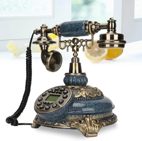 Vista 4 de Teléfono vintage con dial de botones, teléfono fijo retro antiguo, identificación de llamadas, teléfono fijo con cable, teléfono fijo