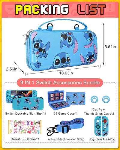 Vista 3 de Xinocy for Nintendo Switch OLED 9 in 1 Storage Accessories Kit with Travel Carrying Case+Switch Protective Cover+Game Case Holder+Strap+Sticker+2