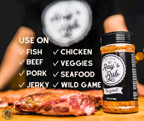 Vista 4 de Ray's Rub Original - Condimento multiusos gourmet (5.3 onzas) Rub seco Condimento para todo Condimento de cerdo Condimento de pollo