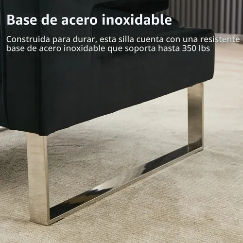 Vista 4 de Silla decorativa de terciopelo, sillón moderno con base plateada