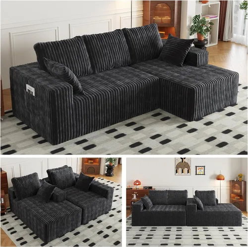 Vista 15 de Cloud - Sofá modular en forma de L con asiento profundo, de espuma viscoelástica comprimida de 3 plazas para sala de estar, sofá modular