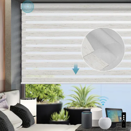 Vista 23 de SmartWings Persianas motorizadas de cebra con cenefa funcionan con Homekit Thread Alexa Z-Wave Smart de doble capa con control remoto, persiana