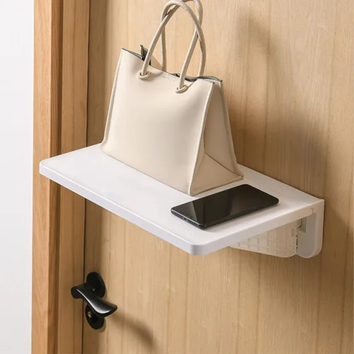 Vista 5 de Estante de uñas montado en la pared, estante para computadora portátil para escritorio, contenedor de jabón de mano, estante adhesivo, escritorio