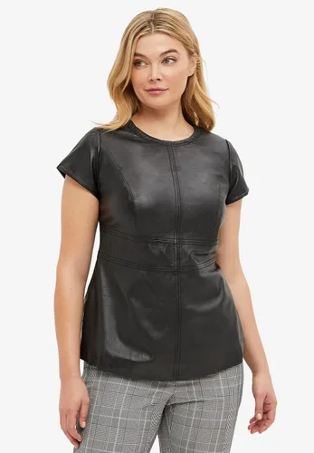 Vista 4 de Ellos Mujer Plus Talla Cremallera Espalda Cuero Top Cap Manga Cordero