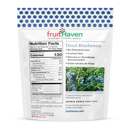 Vista 2 de fruitHaven Arándanos secos, totalmente naturales, sin gluten, sin perservantes, buena fuente de fibra, vitaminas y minerales, propiedad