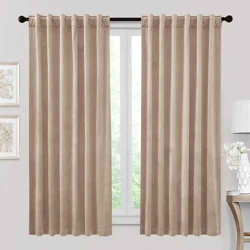 Vista 63 de RYB HOME Cortinas 100% opacas de terciopelo blanco para dormitorio, pestaña trasera y bolsillo para barra, aislamiento térmico, cortinas