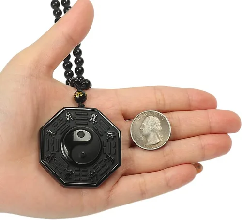 Vista 8 de Collar de obsidiana natural, colgante de protección de amuleto de la suerte con cadena de cuentas ajustable, talismán de cristal negro, joyería