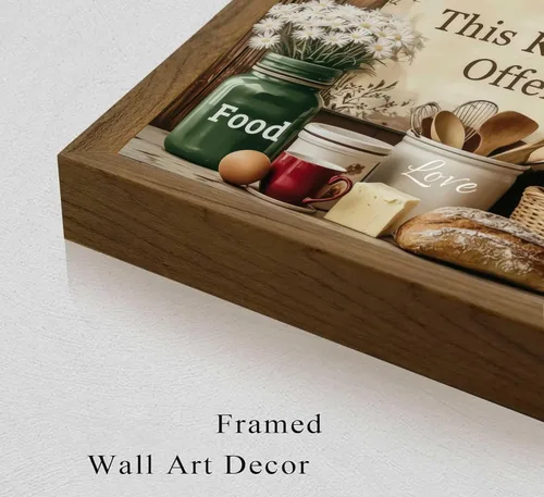 Vista 3 de Arte de pared de cocina campestre, naturaleza muerta en lienzo, estilo rústico vintage, granja. Esta cocina ofrece amor y alegría por la comida.