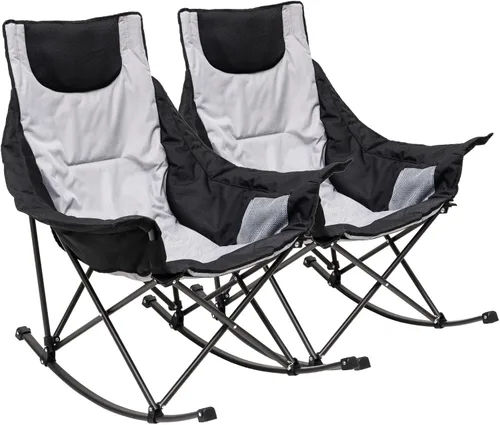 Vista 27 de SUNNYFEEL Silla Mecedora de Camping Paquete de 2, Silla Plegable de Jardín Extragrande para Exteriores con Bolsillo, Resistente