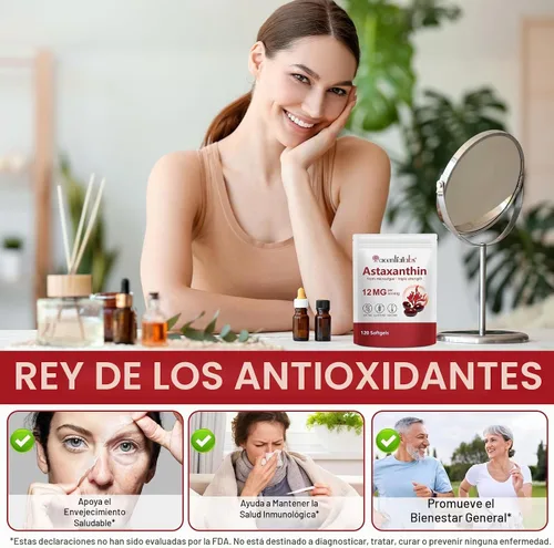 Vista 6 de Astaxantina 12 mg, Astaxantina 120 cápsulas blandas premium, extraídas naturalmente de Haematococcus pluvialis Suministro de 4 meses