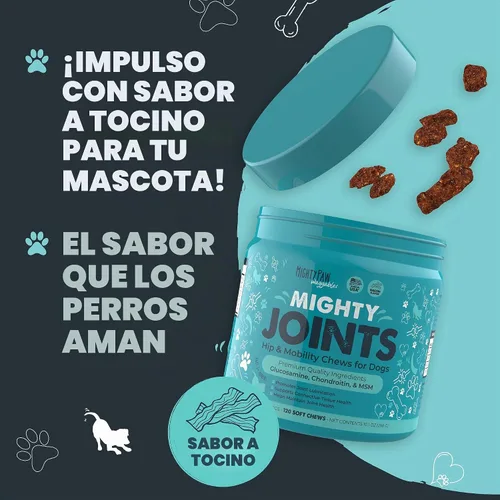 Vista 4 de Mighty Paw Waggables Suplemento de apoyo articular para perros (fabricado en Estados Unidos) Glucosamina para perros Suplemento de cadera