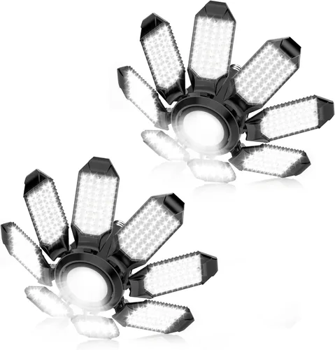 Vista 12 de Luz de Garaje – Bombilla de garaje súper brillante de 15000LM, equivalente a 150 W, rosca E26 con 6 paneles deformables, 6500K, luces LED de taller