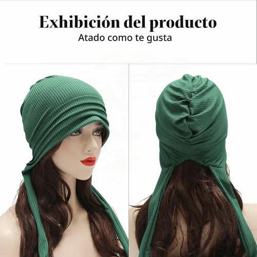 Vista 7 de ZLYC Gorro de quimioterapia para mujer, bufanda suave para la cabeza, gorro elástico Verde sólido