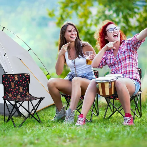Vista 6 de Silla plegable para exteriores, diseño de oso de peluche rosa, para el día de San Valentín, silla de camping portátil para adultos, silla de césped
