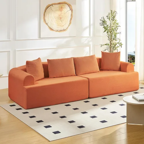 Vista 10 de Sofá moderno de felpilla de 88 pulgadas, sofá de piso de 2 asientos con 4 Gris