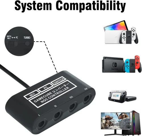 Vista 3 de PURBHE Gamecube - Adaptador de controlador y base de interruptor